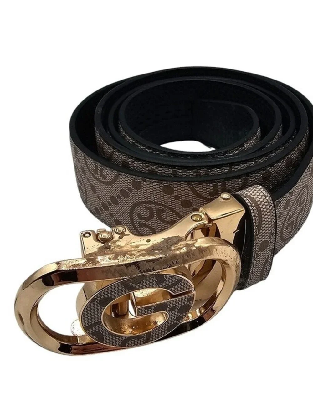 Ridoras ratchet belt w/ automatic G buckle monogram print strap Womens XL